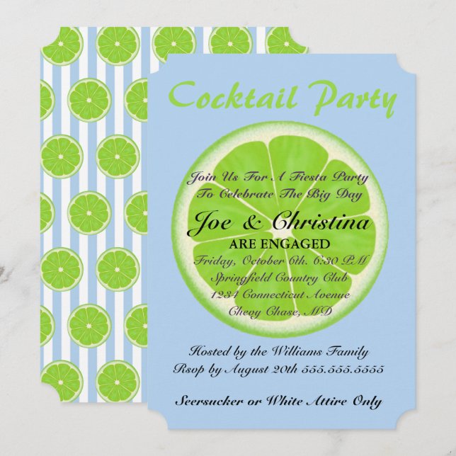 Limes und Seersucker Fiesta Cocktail Party Card Einladung (Vorne/Hinten)