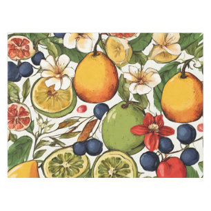 Limes, Zitronen und Blume aus dem Mittelmeerraum. Tischdecke
