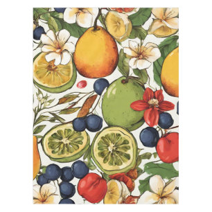 Limes, Zitronen und Blume aus dem Mittelmeerraum. Tischdecke
