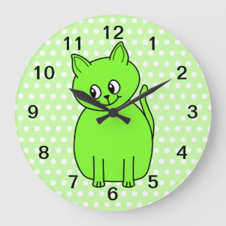 Limette Grüne Katze. Große Wanduhr