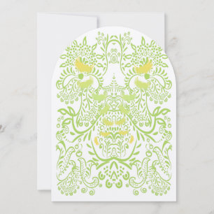 Limetten-Grüne Butter-Gelbe Whimsical-Vögel-Hochze Einladung