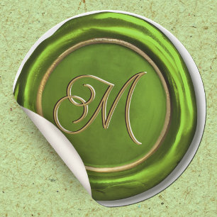 Limettengrüne Gold Monogram Modernes Wax Siegel St Runder Aufkleber