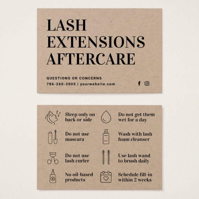 Limite minimale des extensions Eyelash Lash Carte  (Devant & derrière)