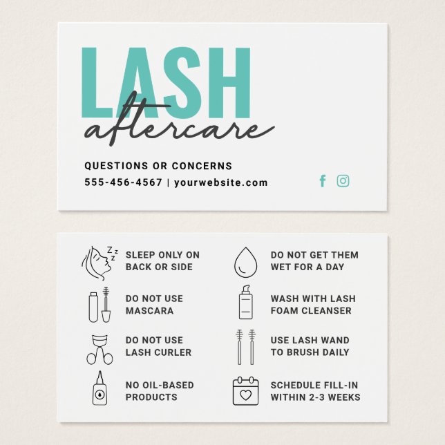 Limite minimale des extensions Eyelash Lash Carte  (Devant & derrière)
