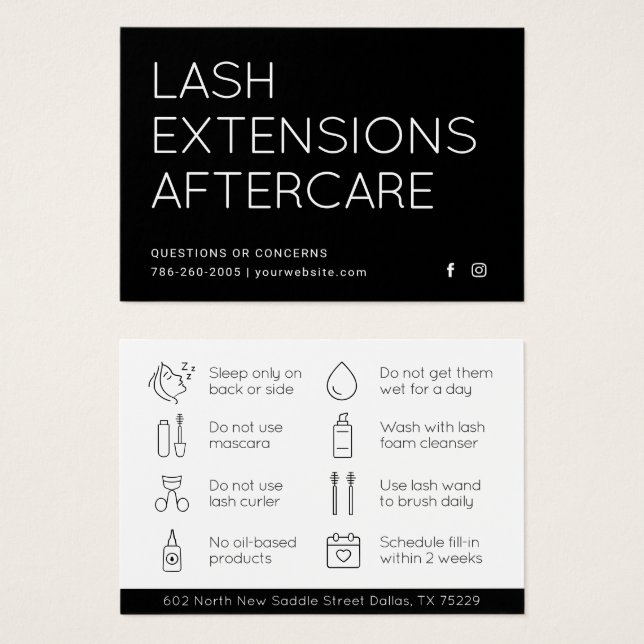 Limite minimale des extensions Eyelash Lash Carte  (Devant & derrière)