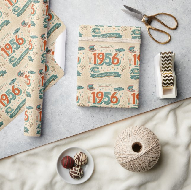 Limited Edition 1956 Birthday | 50s Retro Style Geschenkpapier (Kunsthandwerk)