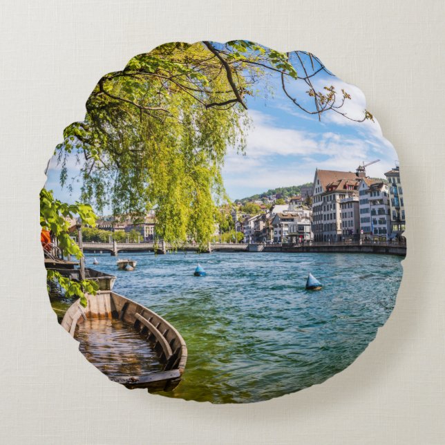 Limmat River, Zürich Rundes Kissen (Vorderseite)