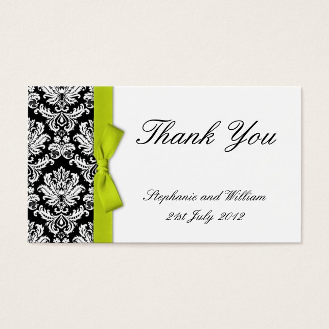 Limon Bow Damask Wedding Dankeschön Karten (Vorderseite)