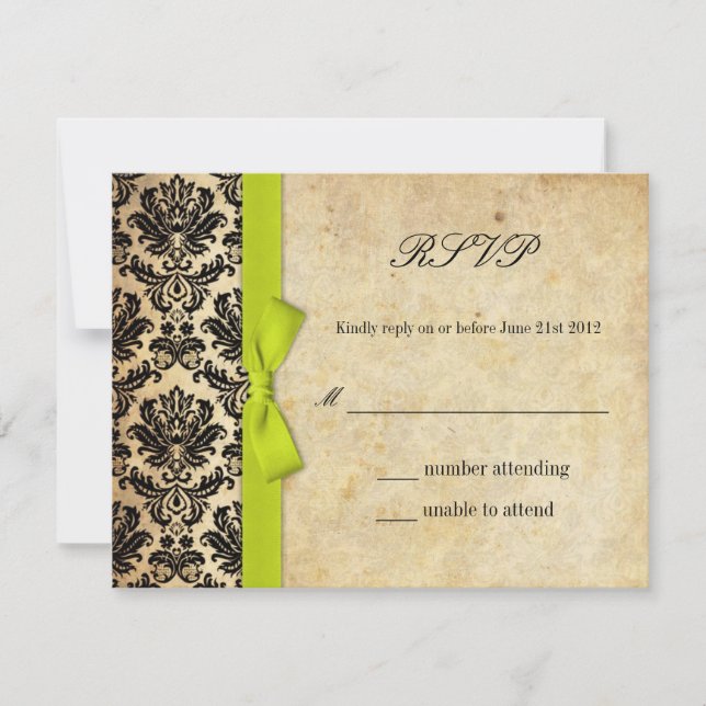 Limon Damask Bow Wedding RSVP Karte (Vorderseite)