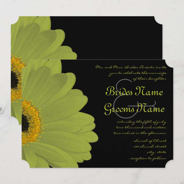 Limon & Fuchsia Gerber Daisy Wedding Einladung (Vorne/Hinten)