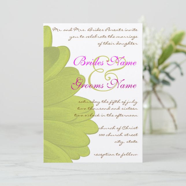 Limon & Fuchsia Gerber Daisy Wedding Einladung (Stehend Vorderseite)