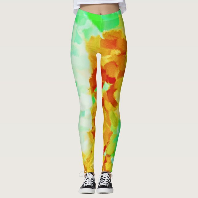 Limon-Gelber Farbton-Spritzer Leggings (Vorderseite)