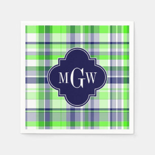Limon, Marine, Welpe Madras Quatrefolienmonogramm Serviette