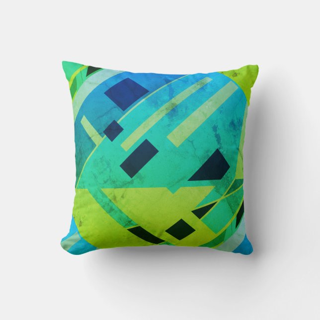Limon Minze Green Blue Navy Slanted Abstrakt Art Kissen (Vorderseite)