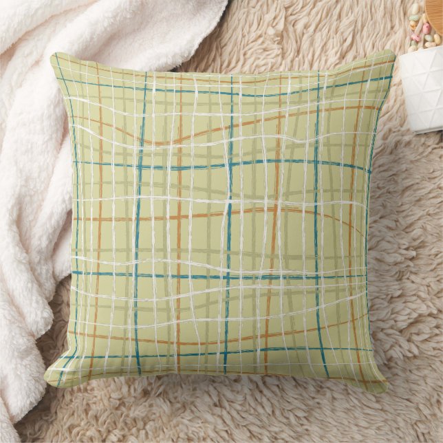 Limon Ocker Aquamarin und weiß Karierter Designkis Kissen (Decke)