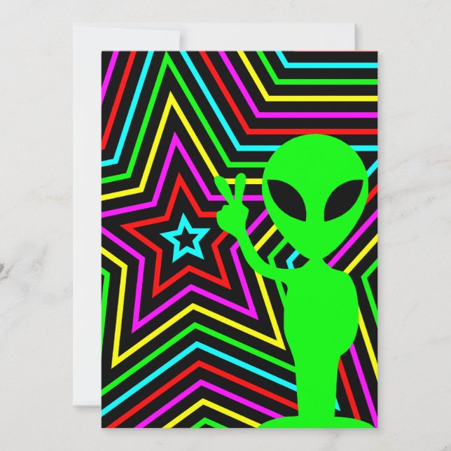 Limon Rainbow Stars Alien Birthday Party Einladung (Vorderseite)