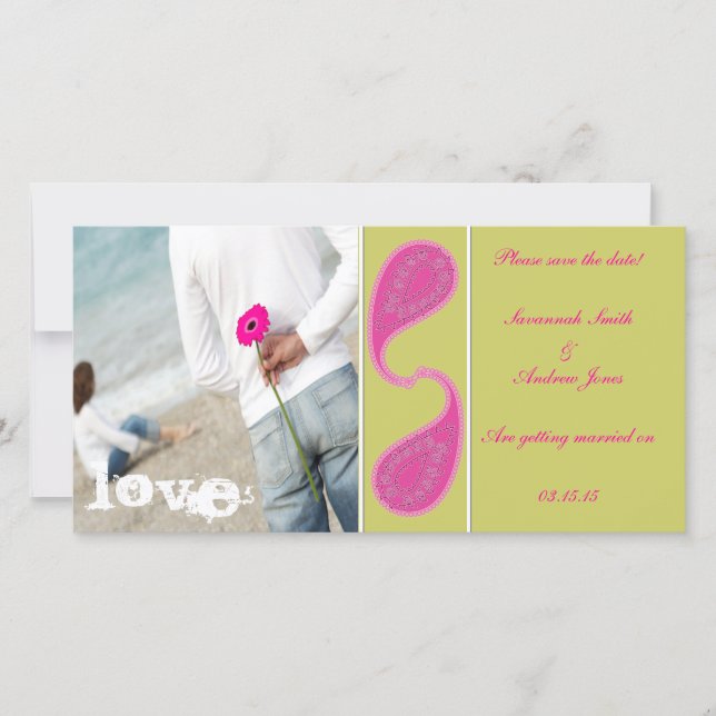 Limon & Raspberry Paisley Save the Date Ihr Foto (Vorderseite)