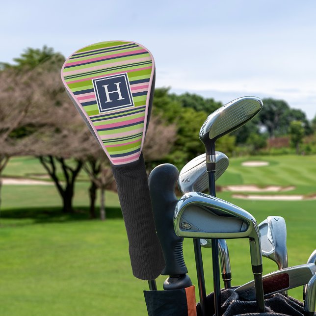 Limon, rosa und Navy Strip Monogram Golf Headcover (Von Creator hochgeladen)
