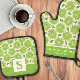 Limon Slices Citrus Niedlich Sommer Mit Monogramm Ofenhandschuh & Topflappen-Set