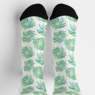 Limon, türkisfarben, grüne Wirbel in Weiß Socken