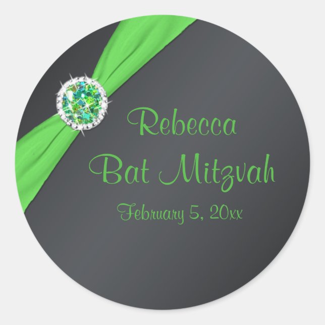 Limon und schwarz 1,5" Runde Bat Mitzvah Sticker (Vorderseite)