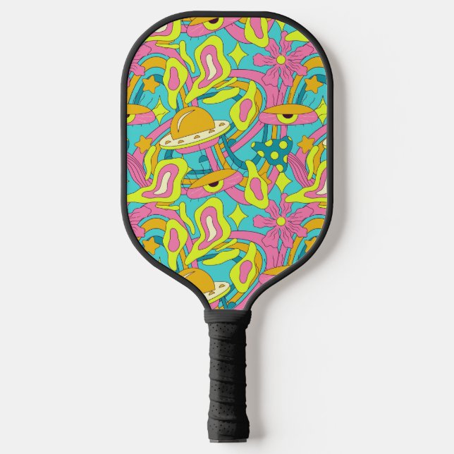 Limon Yellow Pink Retro 70er Psychedelic Trippy Pickleball Schläger (Vorderseite)