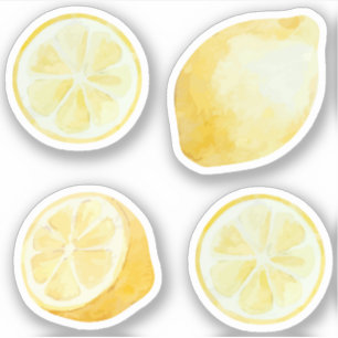 Limonade gelbe Zitronenscheiben Aquarell-Set Aufkleber