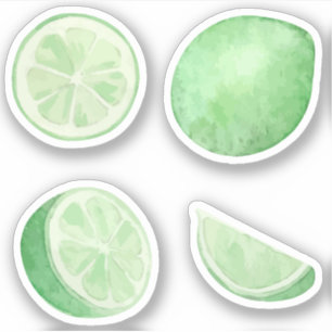 Limonade grüne Limetten Zitronenscheiben Aquarell- Aufkleber