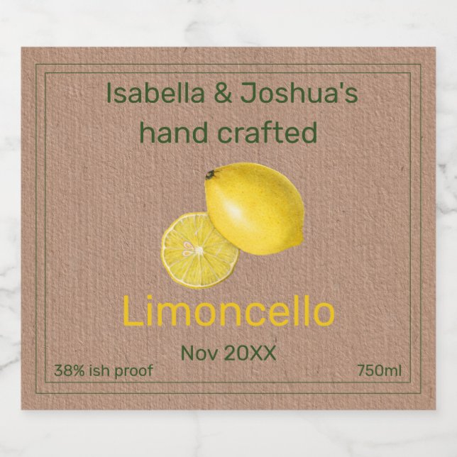 Limoncello-Aufkleber auf dem Kraft-Farbpapier Alkoholflaschenetikett (Einzelnes Label)