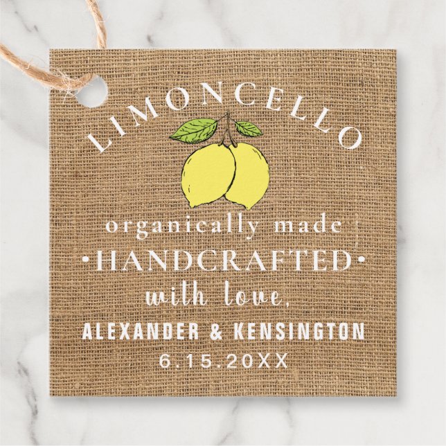 Limoncello Burlap Look Rustikales Land Geschenkanhänger (Vorderseite)