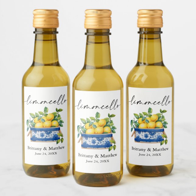Limoncello Calligraphy Wasserfarben Zitronen Box M Weinetikett (Flaschen)