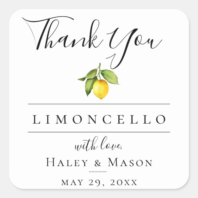 Limoncello Favor Vielen Dank Quadratischer Aufkleber (Vorderseite)