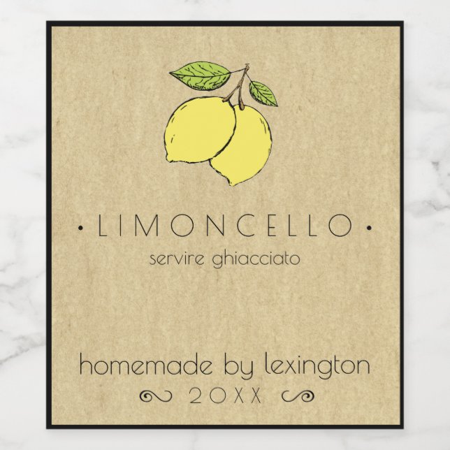 Limoncello Flaschenetikett mit Zeichnend Zitronen  Weinetikett (Einzelnes Label)