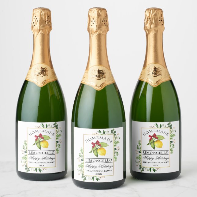 Limoncello Greenery Happy Holidays Flaschen Labels (Flaschen)
