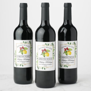 Limoncello Greenery Holiday Bottle Labels Weinetikett
