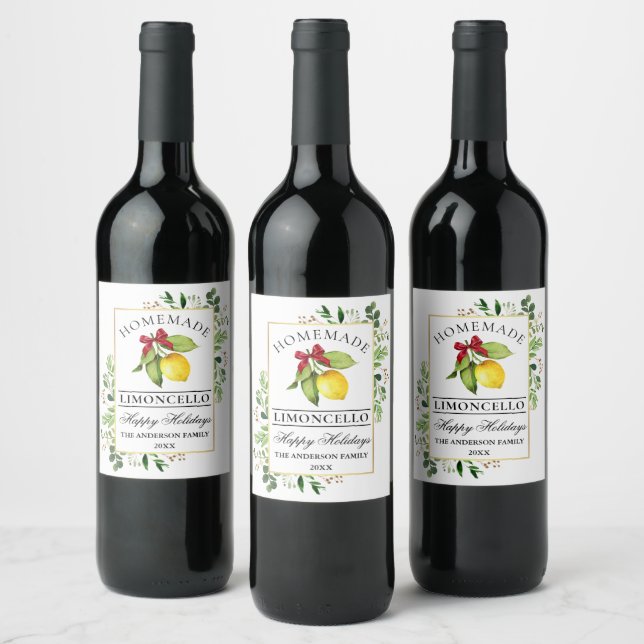 Limoncello Greenery Holiday Bottle Labels Weinetikett (Flaschen)