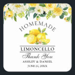 Limoncello Hochzeit Kleine Hochzeit Quadratischer Aufkleber<br><div class="desc">Elegant Watercolor Gelbe Blumengrün Lemons hausgemachte Limoncello Hochzeit Danke kleine Stickers</div>