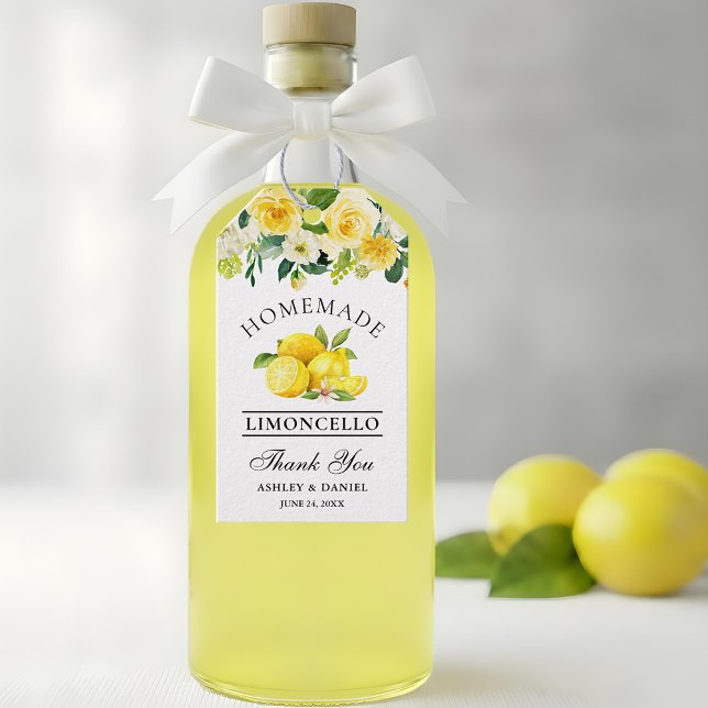 Limoncello Hochzeit mit floralen Lemons Geschenkanhänger (Customize to change text size or text style.)