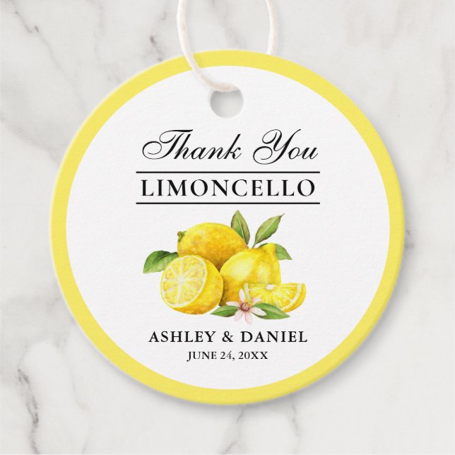Limoncello Hochzeit Runde Geschenkanhänger (Vorderseite)