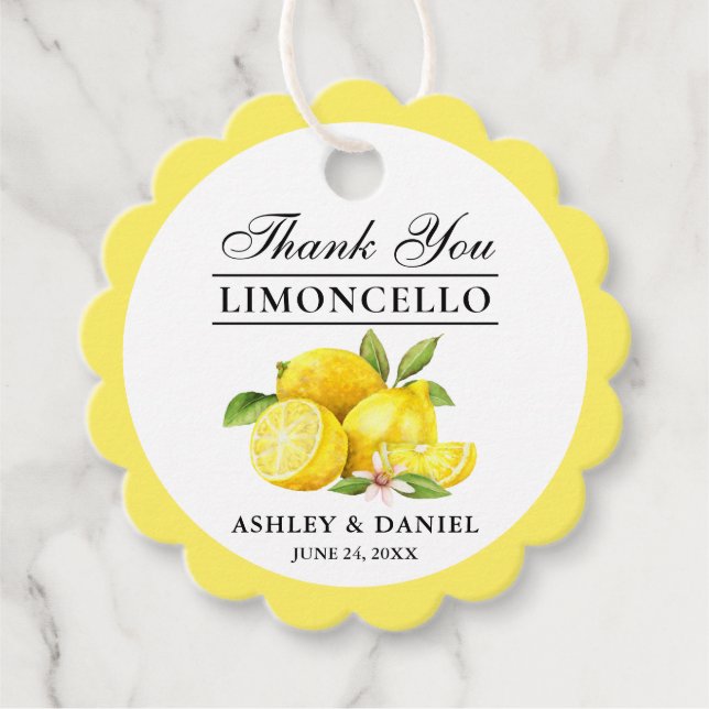 Limoncello Hochzeitskala Geschenkanhänger (Vorderseite)
