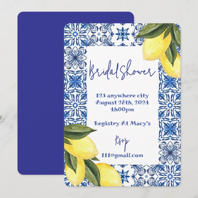 LIMONCELLO INVITATION DE DOUCHE BRIDAL D'ÉTÉ (Devant / Derrière)