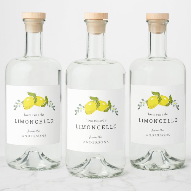 Limoncello Lemon Floral White Alkoholflaschenetikett (Flaschen)