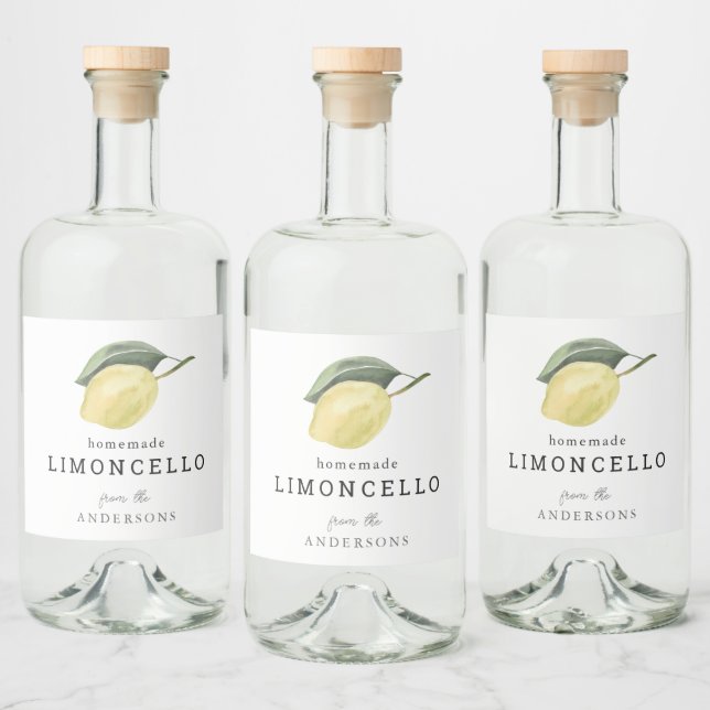 Limoncello Lemon Floral White Alkoholflaschenetikett (Flaschen)