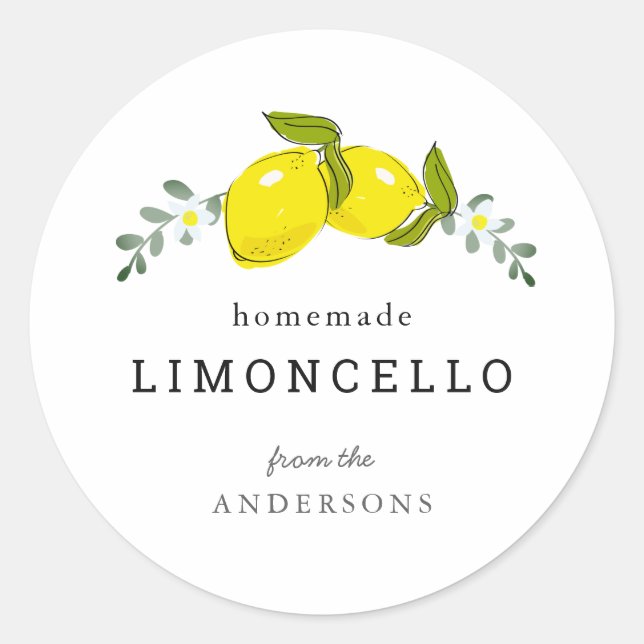 Limoncello Lemon Floral White Runder Aufkleber (Vorderseite)