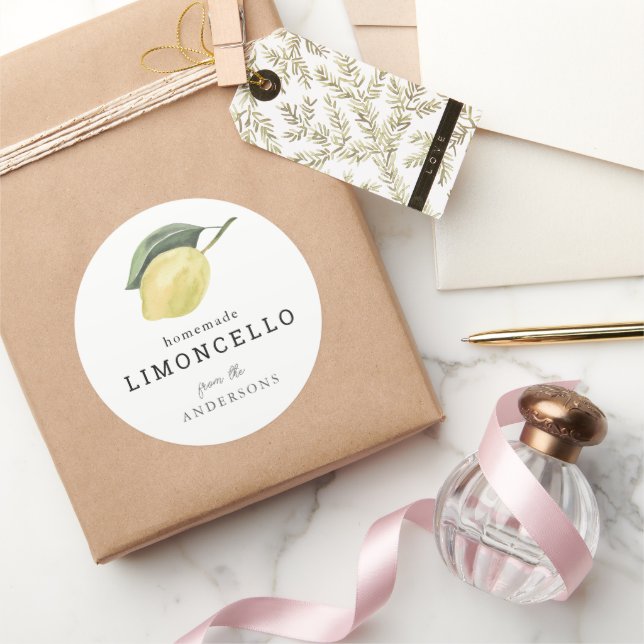 Limoncello Lemon Floral White Runder Aufkleber (Schenken)