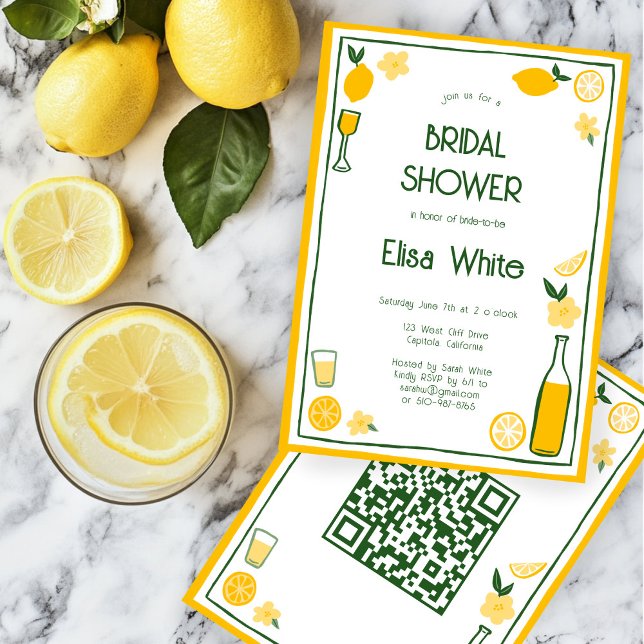 Limoncello Lemonade CUSTOM QR Brautparty Einladung (Limoncello Lemonade Lemons CUSTOM QR Code Cute Bridal Shower Invitation
)