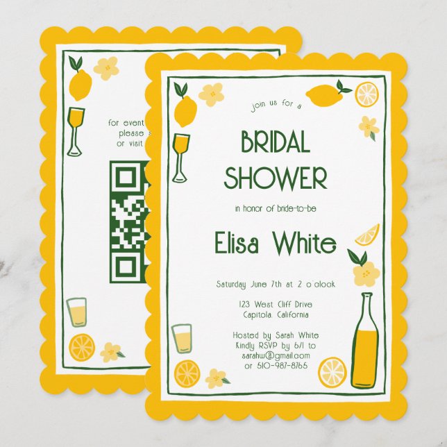 Limoncello Lemonade CUSTOM QR Brautparty Einladung (Vorne/Hinten)
