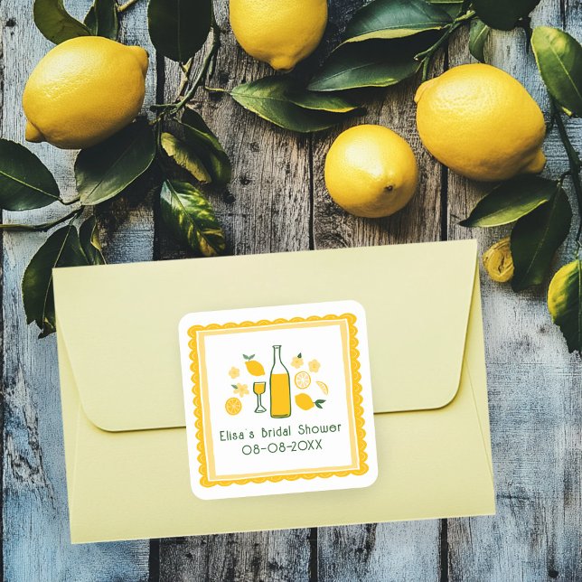 Limoncello Lemonade Lemon CUSTOM Brautparty Quadratischer Aufkleber (Limoncello Lemonade Lemon CUSTOM Bridal Shower Square Sticker
)