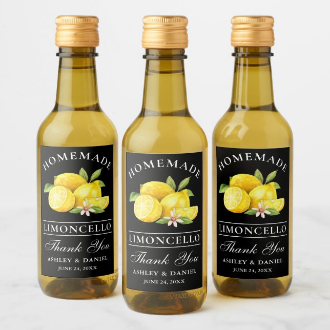 Limoncello Lemons Dank Black Mini Flaschen Labels Weinetikett (Flaschen)