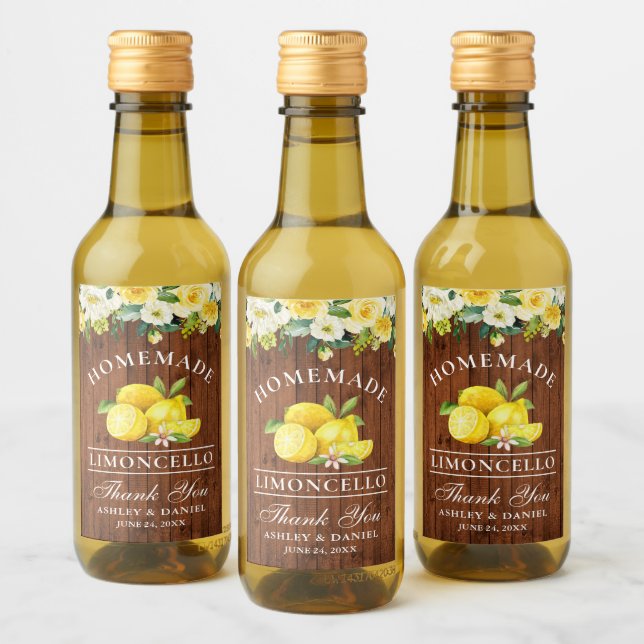 Limoncello Lemons Floral Bois Mini Étiquettes bout (Bouteilles)